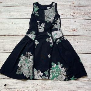 MILLY Black Floral Fit and Flare Dress Sz 4